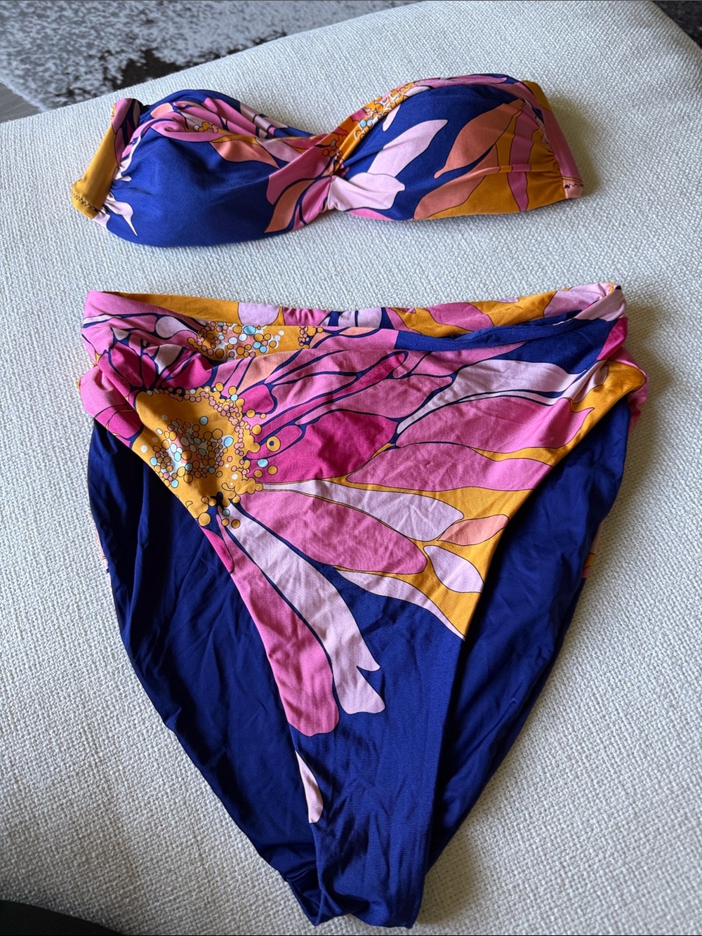 Trina Turk Girls Floral Twist Bandeau Bikini in Navy, Pink & Yellow